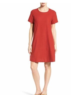 EILEEN FISHER Serrano Red Silk Noil Round Neck Shift Dress Paprika Small/P